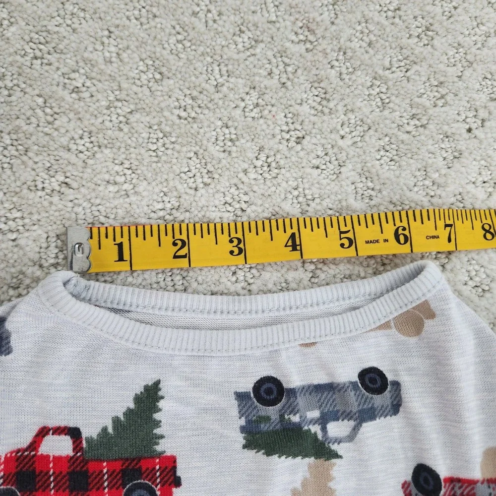 Holiday Pet Pajamas Christmas Truck Print Gray Red Buffalo Plaid Knit size small